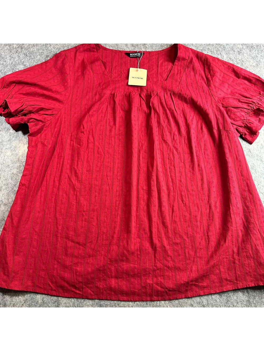 NWT Bloomchic Boho Peasant Puff Sleeve Blouse Red Square Neck US 22-24